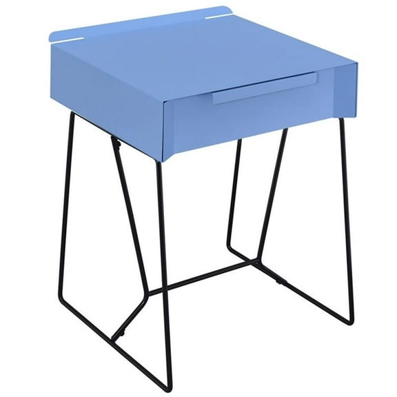 Bowery Hill Contemporary Metal 1-Drawer End Table in Blue Finish