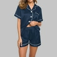 thumbnail image 2 of Diufon Casual Shorts Pjs Sets for Women Lapel Button Short Sleeve Tops Elastic Waist Loungewear Sets, 2 of 4