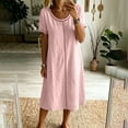 thumbnail image 2 of Horkkom T Shirt Dress Women Solid Color Short Sleeve Crew Neck Midi Dresses Summer Loose Casual Dresses, S-3XL, 2 of 9