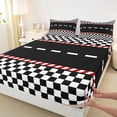 thumbnail image 4 of Castle Fairy Race Track Pattern Full Size Sheets 4-Piece for Boys, Checkered Flag Art Bed Sheets for Bedroom, Black White, 4 of 6
