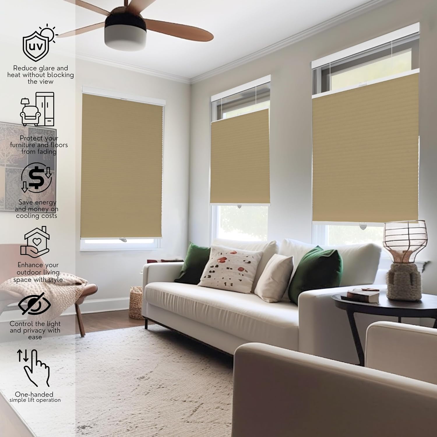 Chicology Sand Light Filtering Cordless Top Down Bottom Up Cellular Shades 59 in. W x 72 in. L