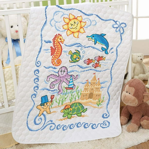 Herrschners Under The Sea Baby Quilt Stamped Cross Stitch Walmart Com Walmart Com