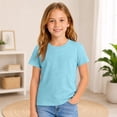 thumbnail image 2 of HAJWOH Girls Casual Short Sleeve T-Shirt Kids Toddler Solid Color Round Neck Tees Blouses Loose Fit Tops Undershirt, 2 of 5
