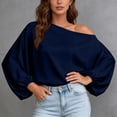 thumbnail image 2 of Sexlip Womens Off Shoulder Blouse Long Sleeve Puff Sleeve Design Satin Fabric Flowy Silhouette for Evening Occasions Blue L, 2 of 5