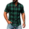 thumbnail image 3 of Busydd Plaid Shirts for Men Casual Stand Collar Button Down Shirt Men Fashion Short Sleeve Summer Shirts XL, 3 of 10