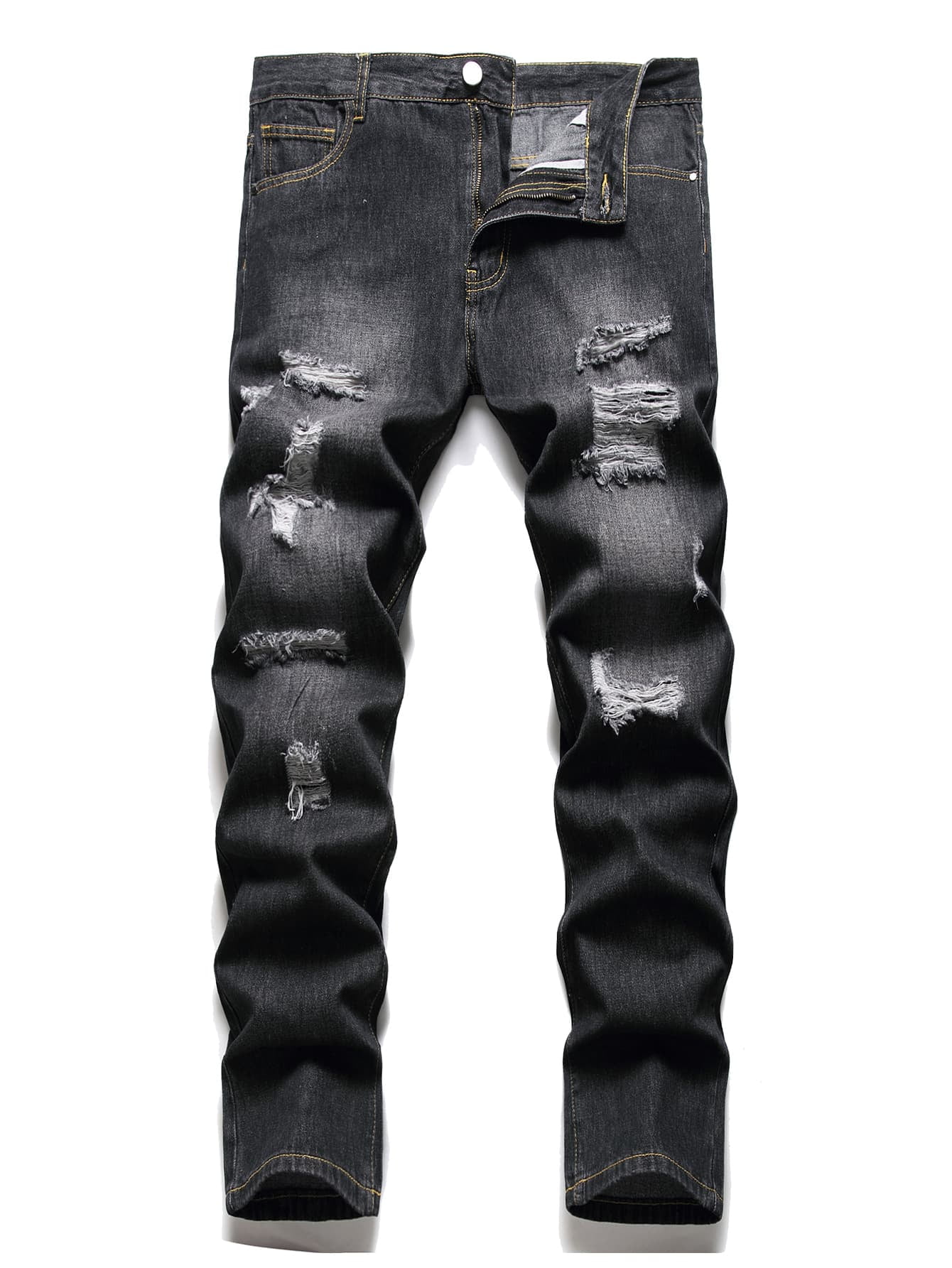 black ripped tapered jeans