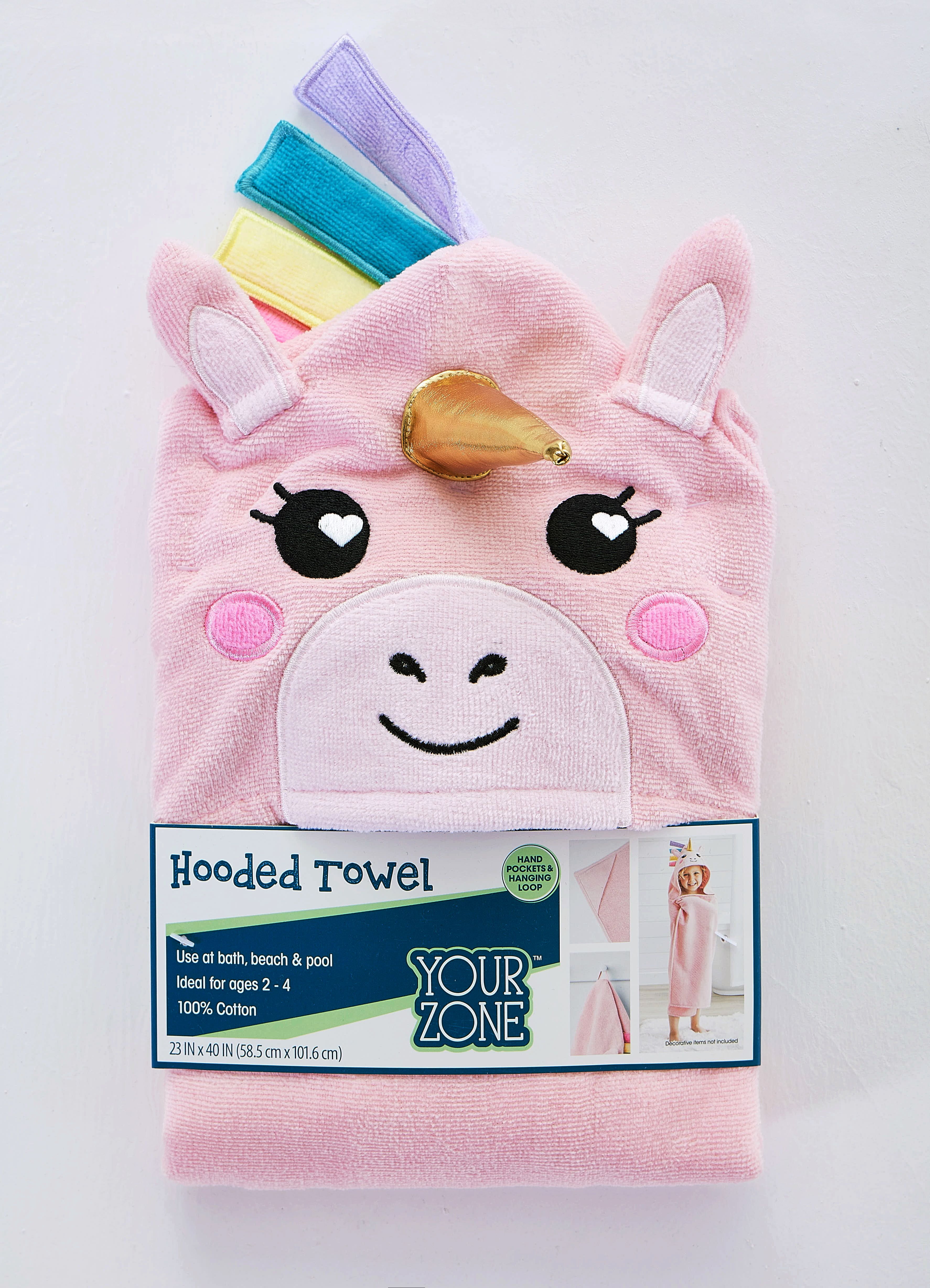 Your Zone Kids Unicorn Hooded Towel, Age 2-4, Great for Kids after a Bath, Beach or Pool