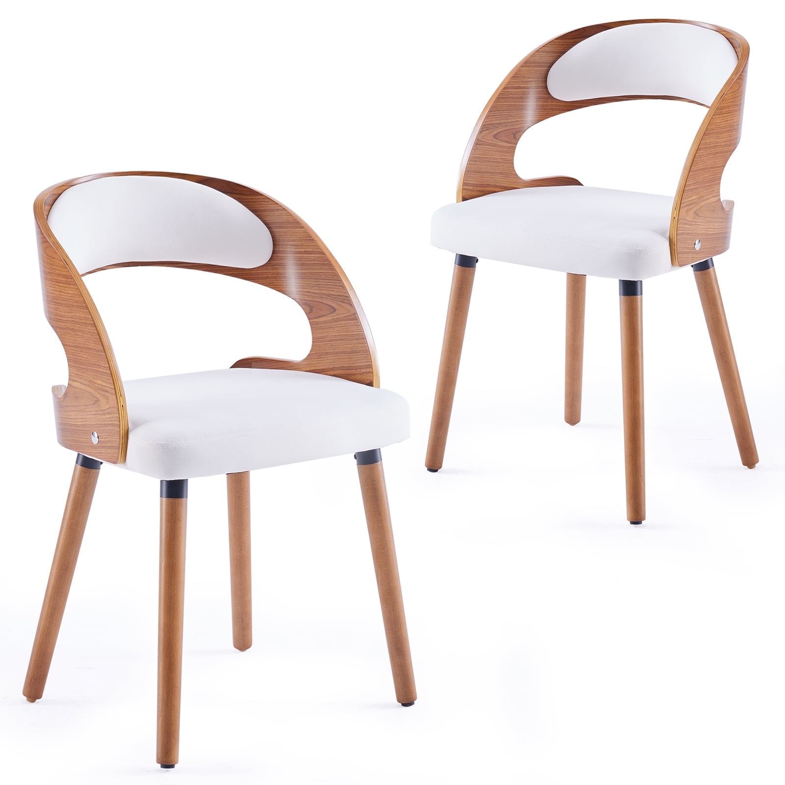 Farini Set of 2 Wood Dining Chairs with Curved Backrest for Kitchen Dining Room, Beige