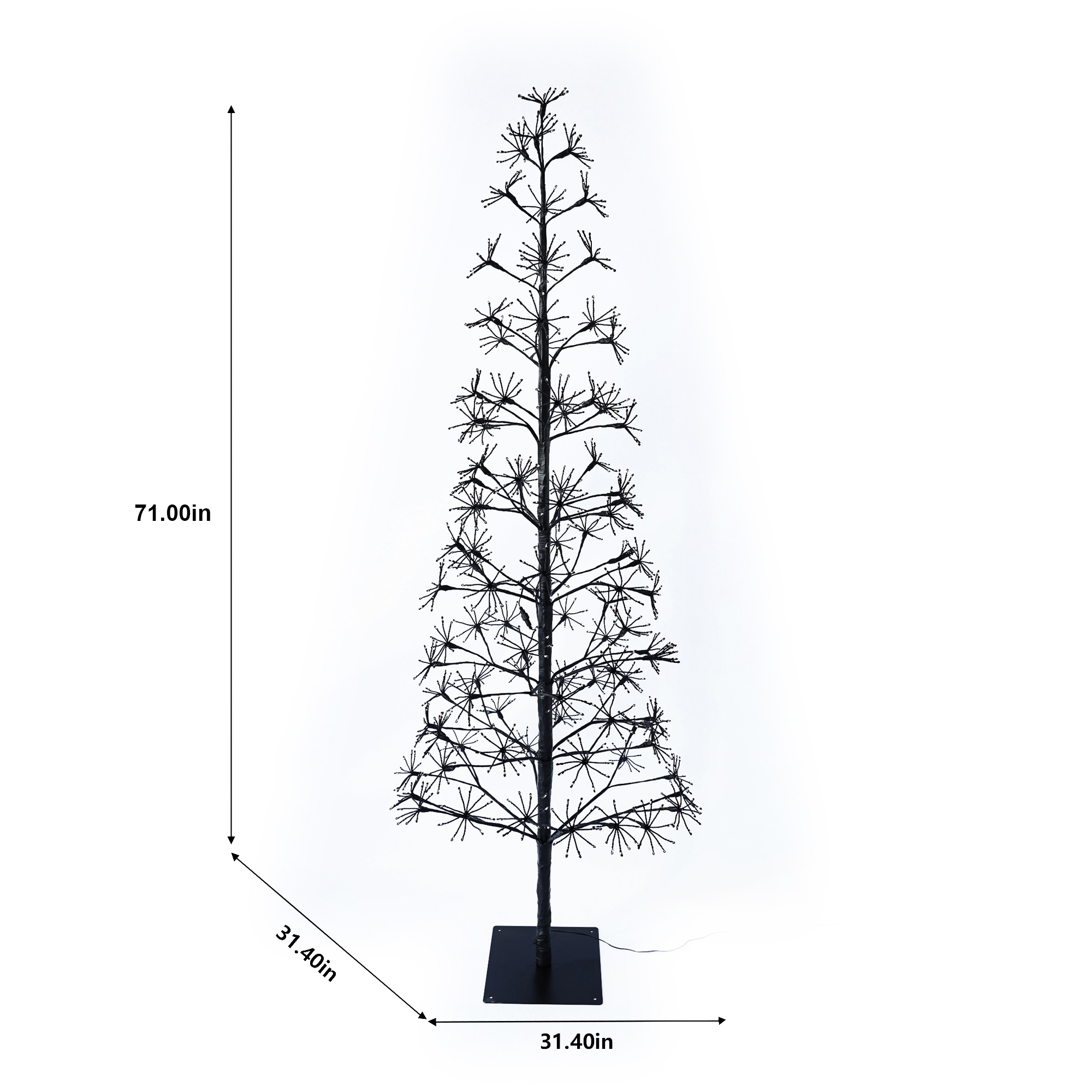 71 Inch Flower Twinkling Light Tree, 980Warm White LEDs, CUL Listed Adaptor 14.4W/24V, Indoor/Outdoor Lighted Decoration Tree with Metal Base – Holiday, Christmas & Home Décor (Black)