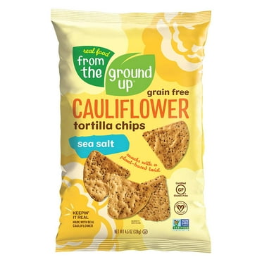 REAL FOOD FROM THE GROUND UP Cauliflower Tortilla Chips - 6 Count, 4.5 Oz Bags (Sea Salt)