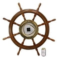 thumbnail image 3 of 33.25"W Nautical Rustic Wood and Brass Ship Steering Helm Wheel Wall Clock Decor, 3 of 5