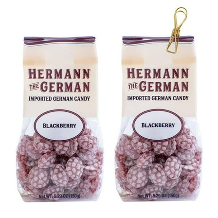 Hermann the German Blackberry Hard Candy 5.29 oz. X 2 with Bonus Vintage Design Metallic Bag Clip (3-Pc Set)