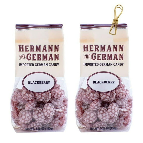 Hermann the German Blackberry Hard Candy 5.29 oz. X 2 with Bonus Vintage Design Metallic Bag Clip (3-Pc Set)
