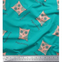 Soimoi Green Cotton Voile Fabric Text & Owl Cartoon Print Fabric by the Yard 42 Inch Wide