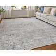 thumbnail image 2 of 5' X 8' Ivory Taupe and Blue Oriental Power Loom Worn Faded Area Rug With Fringe, 2 of 11