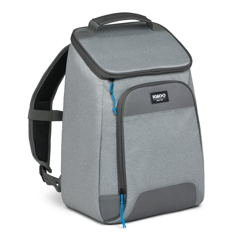 Igloo 24 Cans Laguna Backpack Soft Sided Cooler, Gray Twill with Ibiza Blue, Size: 24 ct