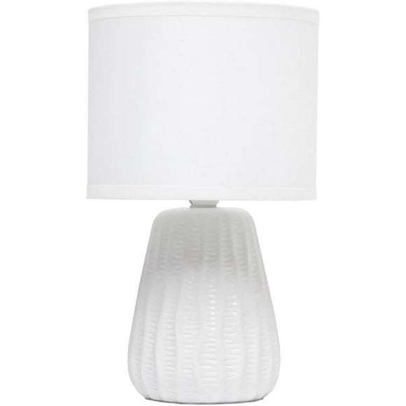ERDS-LT1138- Off 11.02" Traditional Mini Modern Ceramic Texture Pastel Accent Bedside Table Desk Lamp w Matching Fabric Shade for Decor,Bedroom, Nightstand, Living Room, Entryway, Off White