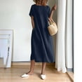 thumbnail image 4 of CHUANK Robe en Coton et Lin à Manches Courtes pour Femme Grande Taille avec Poches, T-Shirts à Col Rond, Couleur Unie, Coupe Ample, Robe d'Été M-3TG (3X-Grand Blanc), 4 of 5