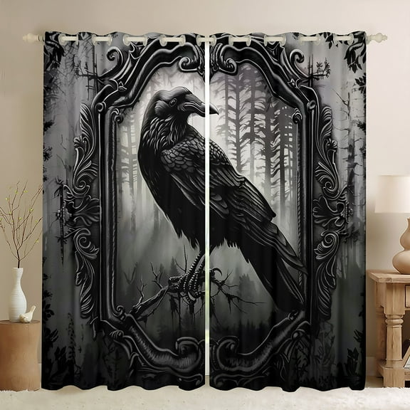 jejeloiu Wild Crow Black Out Curtains,Dark Style Curtains Pack of 2 (42x63 Each),Black Raven Bedroom Curtains For Men Women,Ultra Soft Home Decor