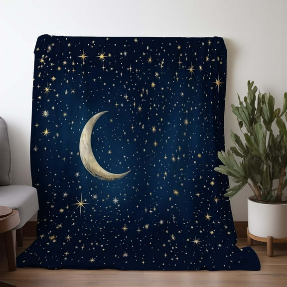 Luxurious Plush Flannel Throw Blanket with Celestial Moon & Stars Print - Soft, Warm, and Comfortable for Couch, Bed, Car, Office, Camping, Travel - Vintage Style, All-Season Gift, Mixed Colors