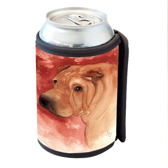 KuzmarK Insulated Drink Can Cooler Hugger - Chinese Shar-Pei Fawn Horsecoat Head Study Art by Denise Every