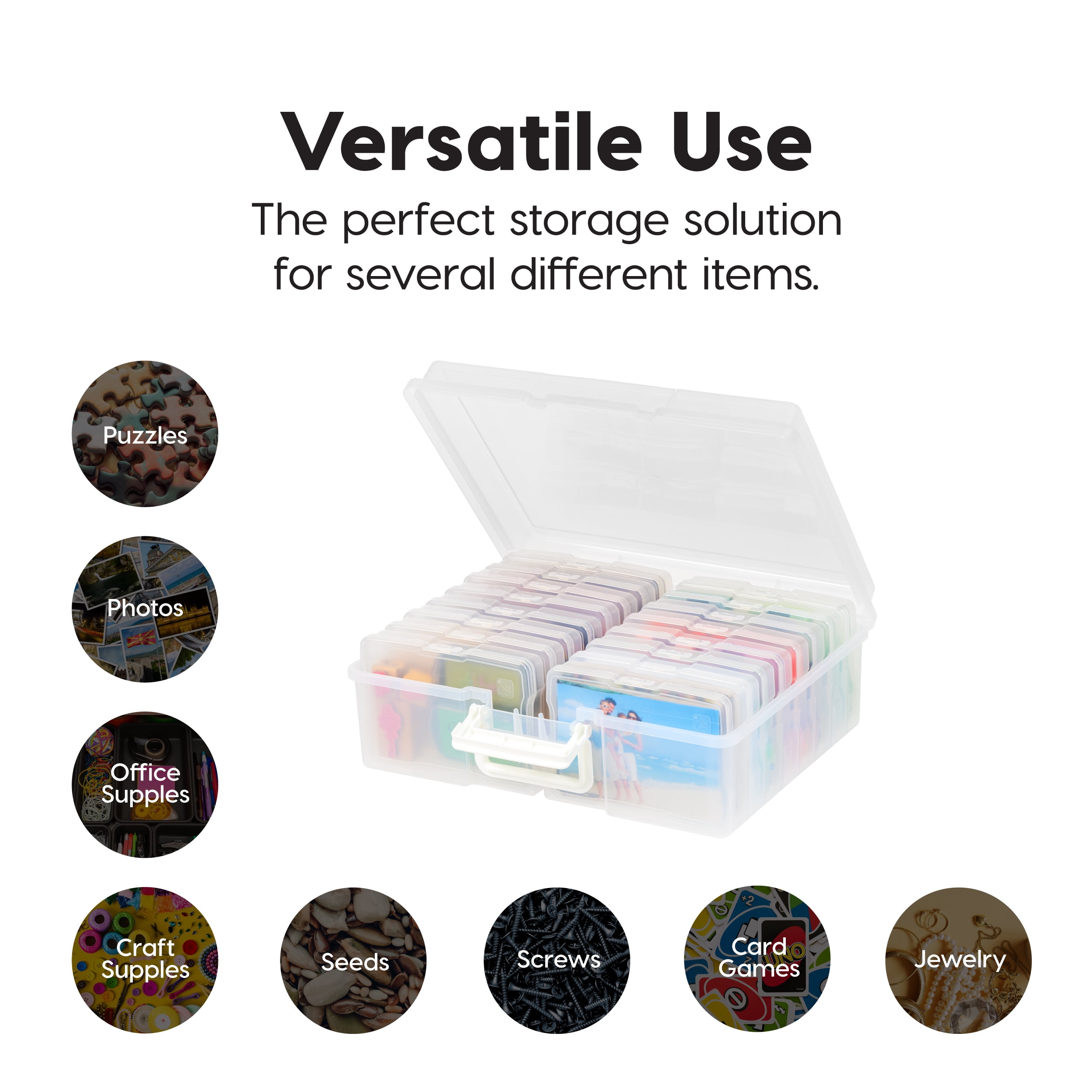 IRIS 4" x 6" Photo Storage Organizer Box Craft Keeper Scrapbooking Stationery, Transparent Clear