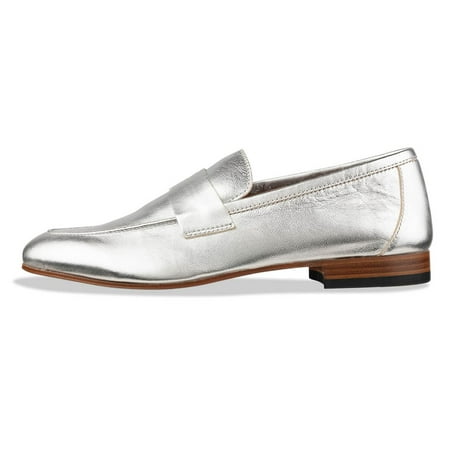 YDN Women Business Strap Loafers Round Closed Toe Slip On Flats Pumps Block Low Heels Office Daily Dressy Shoes Size 16 Silver
