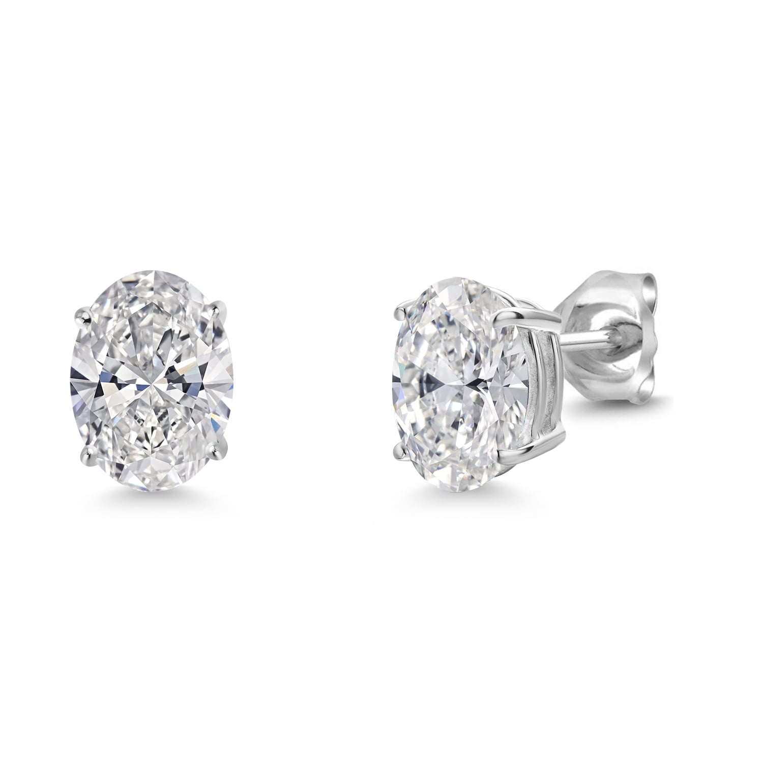 Gem Stone King 14K White Gold IGI Certified Lab Grown Diamond Stud Earrings | 2 Ct | VS1-VS2 Clarity | Oval Cut | D-E Color | Double Notch | Gold Earrings for Women Men