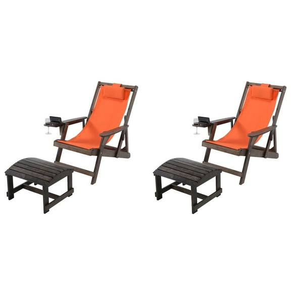 Jiallo Canvas Sling Chair With Cup And Wine Holder And Ottoman (Set Of 4)