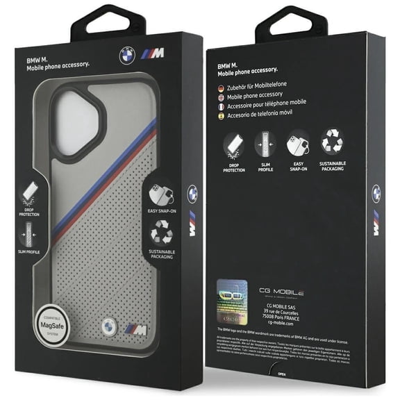 BMW M Tricolor Metal Logo Case with MagSafe for Case for iPhone 17 6.3" Grey - BMHMP17S25PCSPEG