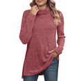 thumbnail image 2 of Solid Fall Sweaters For Women Long Sleeve Side Split High Low Hem Relaxed Fit Tops Turtleneck Ribbed Knit Tunic Pullover, 2 of 5