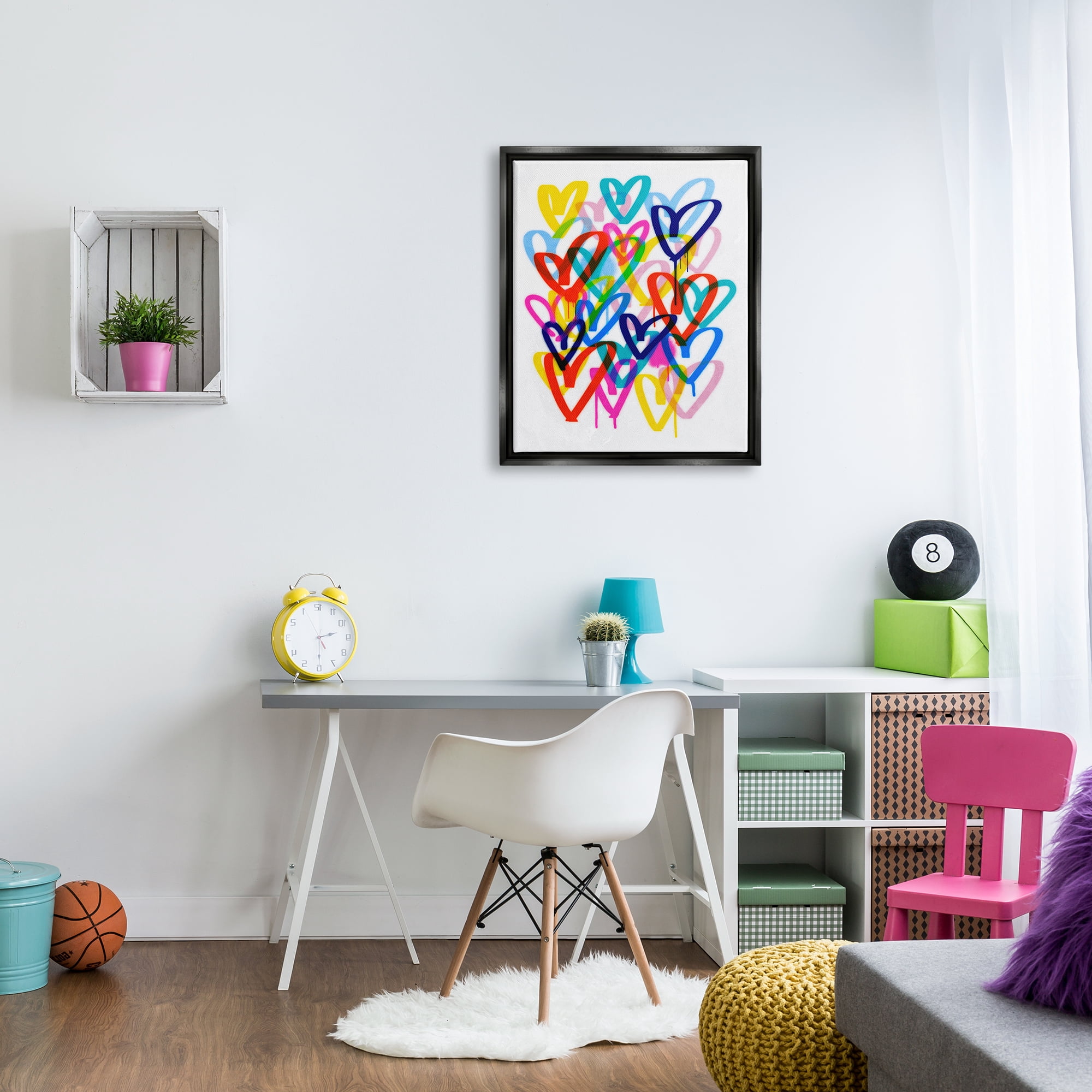 Stupell Industries Modern Urban Hearts Abstract Painting Black Floater Framed Canvas Art Print Wall Art, 25 x 31
