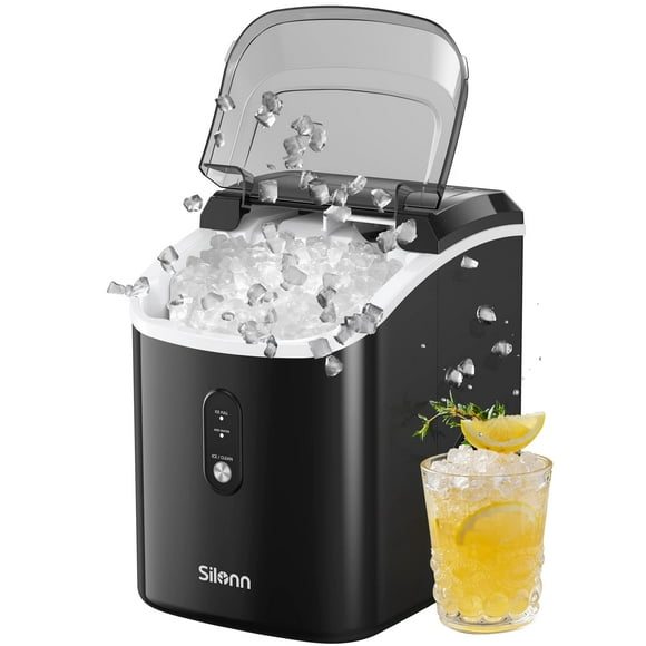 Máquina de hielo en forma de pepitas Silonn, encimera autolimpiante, color negro