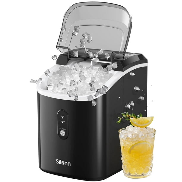 Máquina de hielo en forma de pepitas Silonn, encimera autolimpiante, color negro