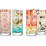 NutriChef 14.2oz Highball Drinking Glasses - Set of 2 Heavy Base Tall Tumbler Clear Glassware