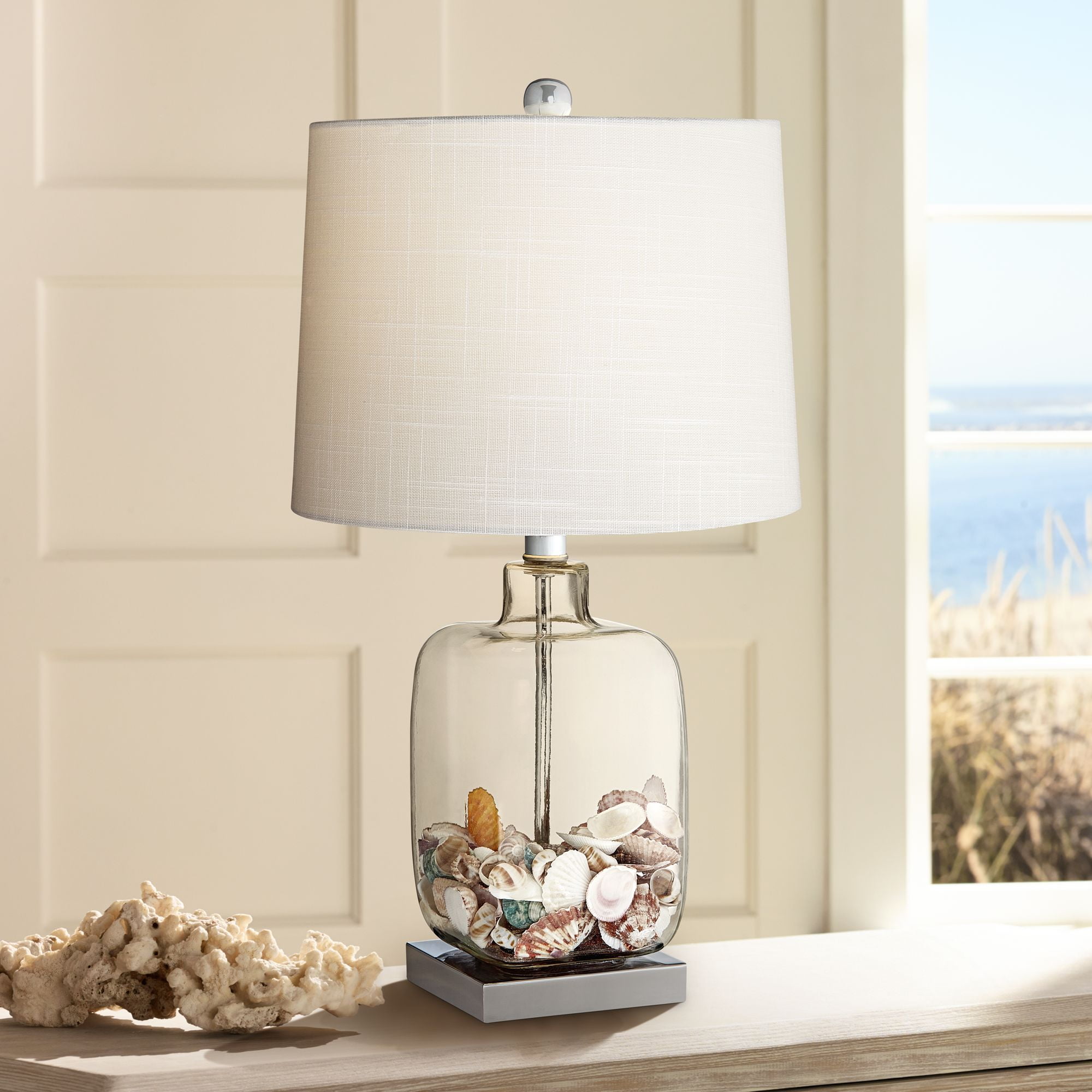 360 Lighting Coastal Accent Table Lamp Clear Glass Fillable Sea Shells