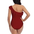 thumbnail image 5 of Gaeub Maroon Women's One Shoulder Ruffle Tummy Control Swimwear for Swimming Surfing Beach Party - Medium, 5 of 8