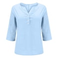 thumbnail image 6 of Women 3/4 Sleeve Button V Neck Henley Shirt Casual Cotton Raglan Solid Color Tunic Blouse Dressy Summer Top 2025, 6 of 7