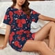 thumbnail image 4 of Fotbe Rose Flower Conjunto de Pijama Estampado para Mujer, 2 Piezas, Ropa de Dormir con Camiseta de Manga Corta y Shorts Suaves-4X-Large, 4 of 6