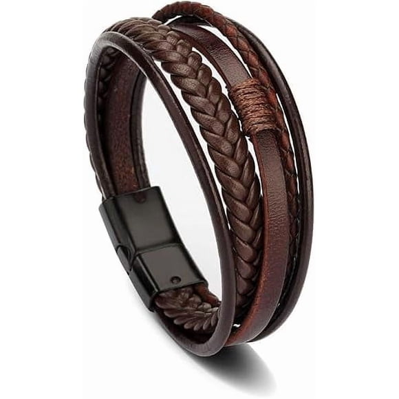 Liquidation Bracelet Multi-Brins en Cuir Noir pour Homme Bracelet Tressé Brun Décontracté 4 Paires