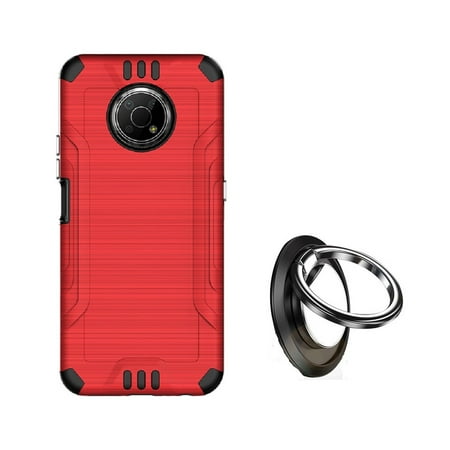Phone Case for Nokia G300 5G / Nokia G300 5G (Straight Talk , Tracfone Nokia), Metallic Brushed Design Case + Ring (Red)