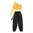thumbnail image 3 of vastwit Kids Girls Hip Hop Jazz Dance Costumes Sequins Sheer Mesh Long Sleeve Crop Top+Pants Set Gold 8, 3 of 7