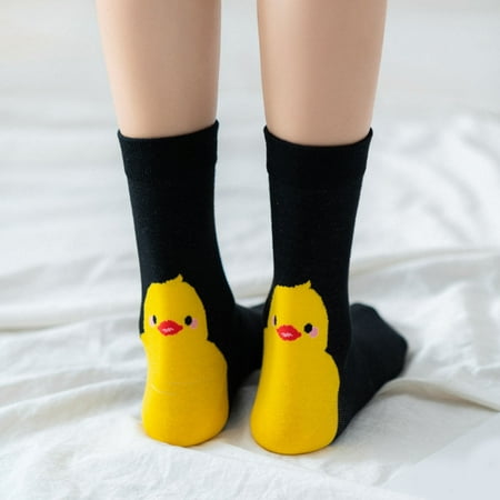 

4 pair Women Winter Casual Tube Socks Cute Cartoon Duckling Fashion Casual Cotton Socks Color Random