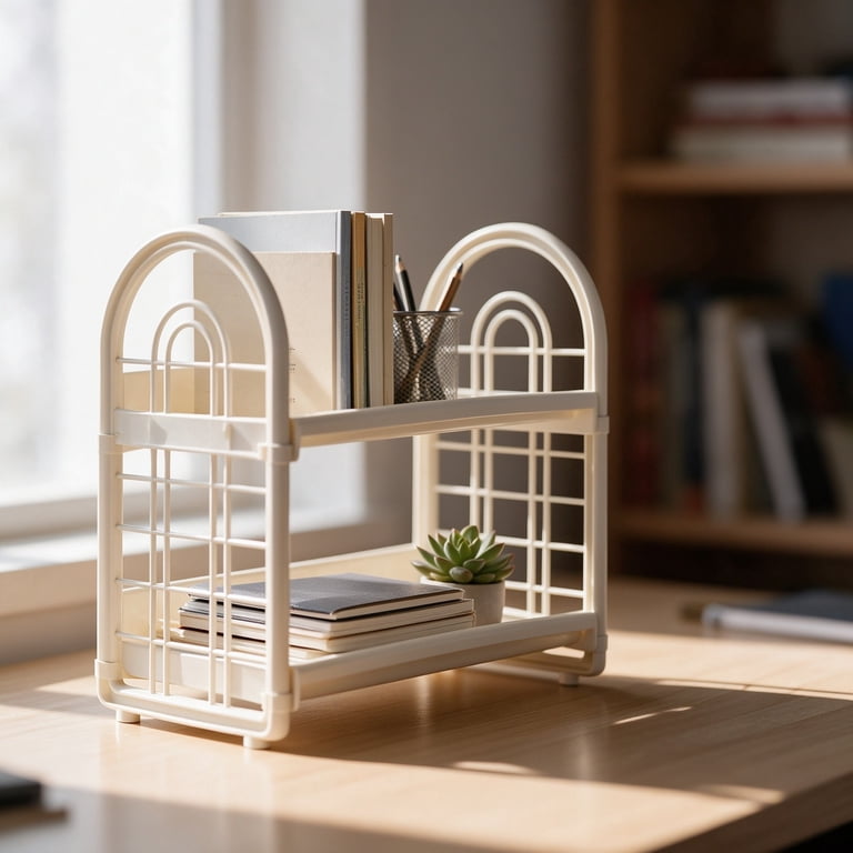 Desk Shelf 12.6 Inch 2 Tier Desktop Organizer Rack Plastic Storage ...