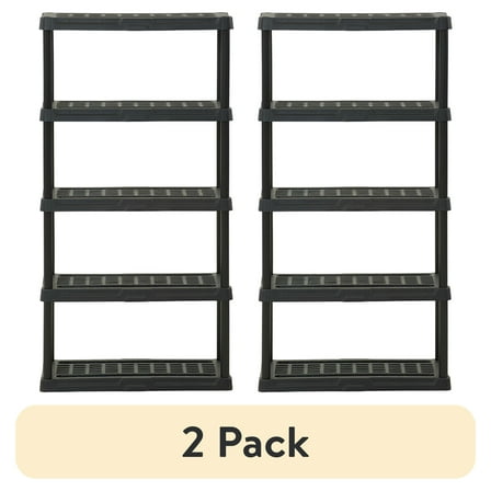 (2 pack) Hart Black Plastic 5-Tier Shelf 36" W x 18" D x 72" H, Up to 750 lb Total Capacity