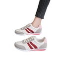 thumbnail image 3 of QWKLEAJ Women Retro Striped Casual Sneakers, Lace‑Up Spliced Athletic Shoes, Lightweight Flat Walking Shoes for Daily Commute & Wear Red 8.5, 3 of 6
