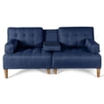 thumbnail image 3 of Sofá Cama de Lino Azul Makora Con Portavasos Modelo Queen, 3 of 8