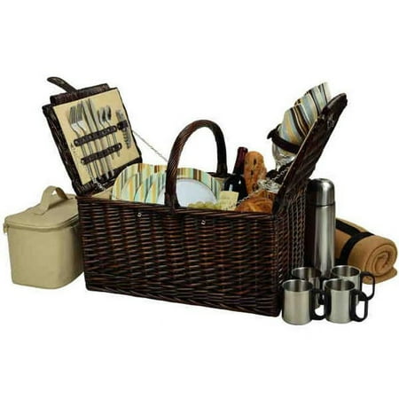 

Buckingham Basket for 4 with Blanket & Coffee-Brown Wicker-SC Stripe