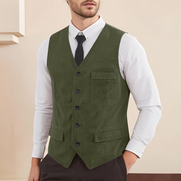 Yaoyar Men's Corduroy Suit Vest Slim Fit V Neck Button Down Vintage Waistcoat Western Cowboy Sleeveless Jackets