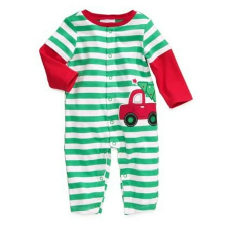 

First Impressions Infant Boys Green Christmas Tree & Truck Coverall Sleeper 0-3m